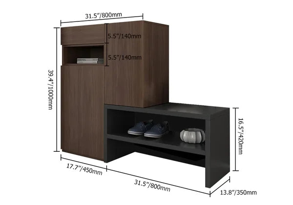 Walnut Corner Shoe Storage Cabinet with 7 Shelves and 1 Drawer Entryway Shoe Storage