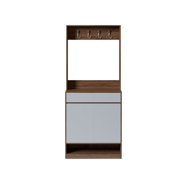 Walnut & Gray Modern Shoe Cabinet with 5 Shelves 2 Drawers 2 Doors Entryway Shoe Storage