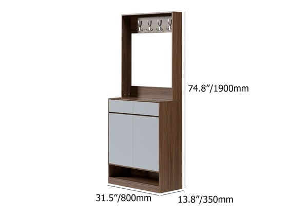 Armoire à chaussures moderne en noyer et gris avec 5 étagères, 2 tiroirs, 2 portes, rangement pour chaussures d'entrée