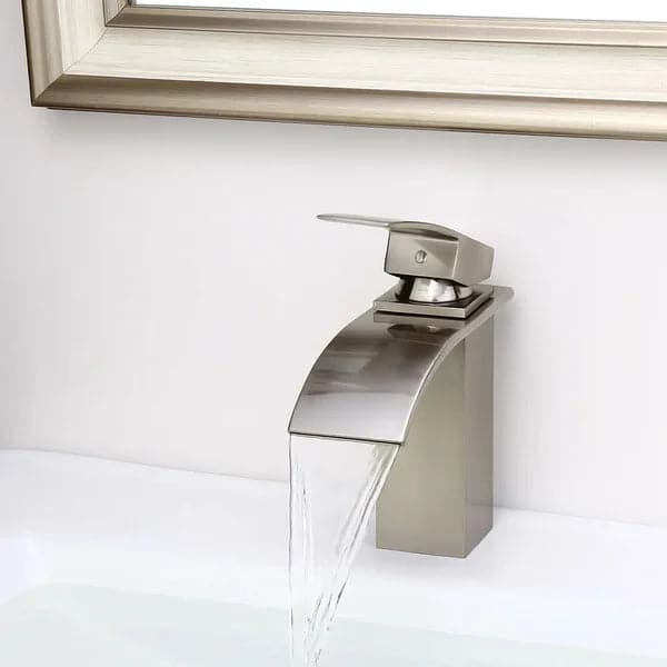 Robinet de lavabo monotrou cascade à 1 poignée, robinet de lavabo de salle de bains, nickel brossé
