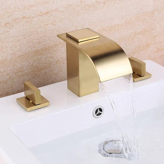 Waterfall Double Handle Widespread Sink Faucet Solid Brass for Bathroom