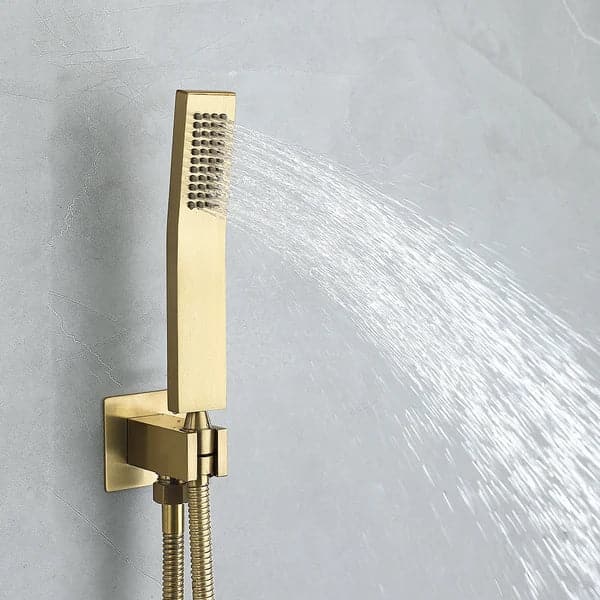 Ensemble de robinets de douche à bec de baignoire cascade avec pomme de douche à effet de pluie, montage mural en or brossé