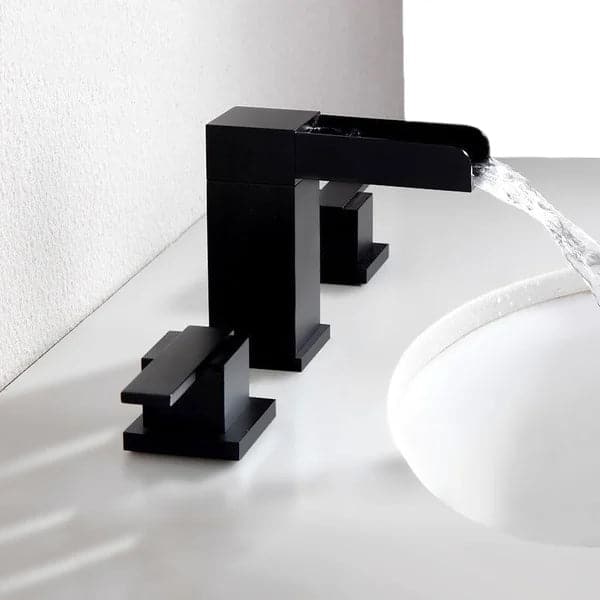 Waterfall Widespread Double Handle Right-Angled Bathroom Sink Faucet Matte Black