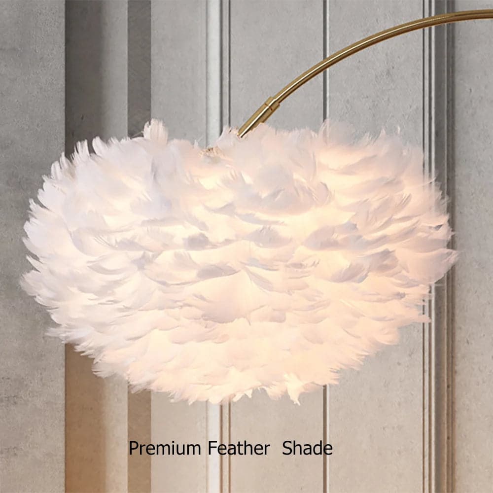 White End Table Feather Overarching Floor Lamp with Wireless Charging & USB Port