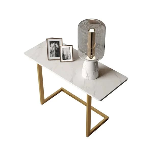 White End Table with Sintered Stone Tabletop Modern Rectangular Side Table