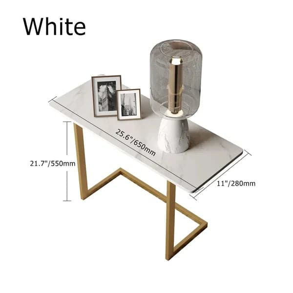 White End Table with Sintered Stone Tabletop Modern Rectangular Side Table