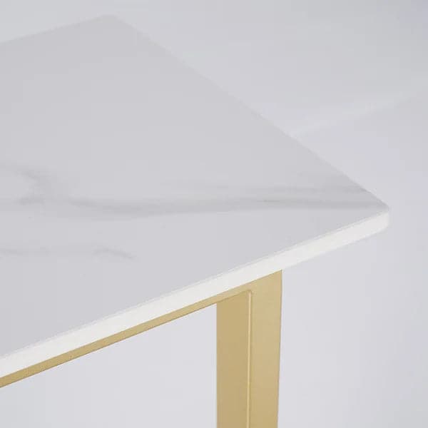 White End Table with Sintered Stone Tabletop Modern Rectangular Side Table