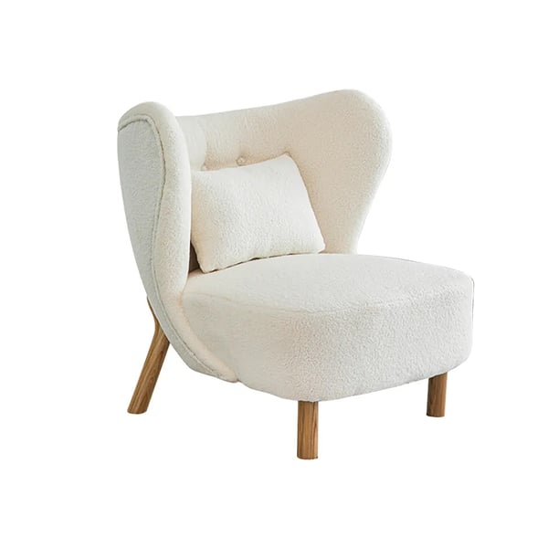 Chaise d'appoint en laine d'agneau blanche, chaise à oreilles avec cadre en bois