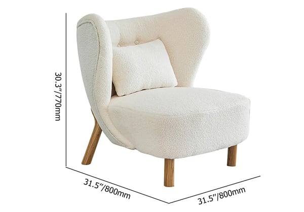 White Lamb Wool Accent Chair Wingback Chair in Wooden Frame