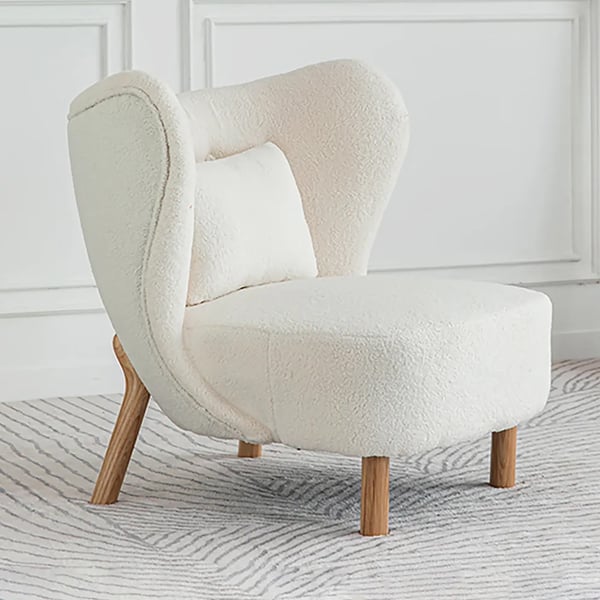 Chaise d'appoint en laine d'agneau blanche, chaise à oreilles avec cadre en bois
