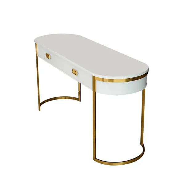 White Modern Console Table with Drawers and Double Stainless Steel Sled