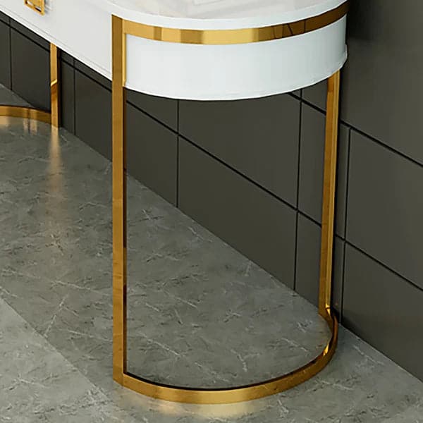 White Modern Console Table with Drawers and Double Stainless Steel Sled