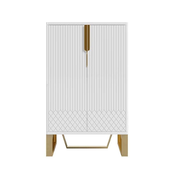 White Modern Shoe Cabinet with Doors Entryway Cabinet for Shoes