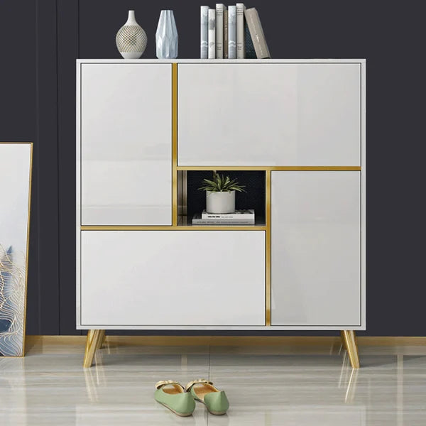 Armoire de rangement pour chaussures moderne blanche, 17 paires, 2 portes, avec étagères et tiroirs escamotables