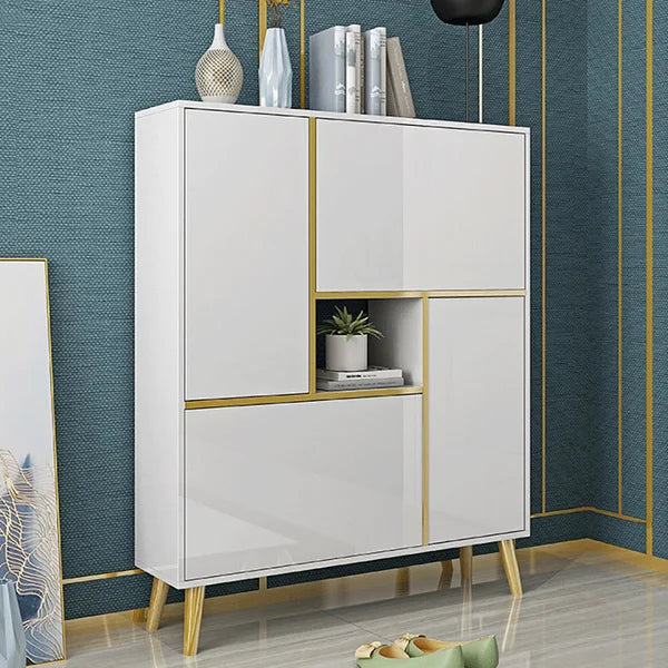 Armoire de rangement pour chaussures moderne blanche, 17 paires, 2 portes, avec étagères et tiroirs escamotables