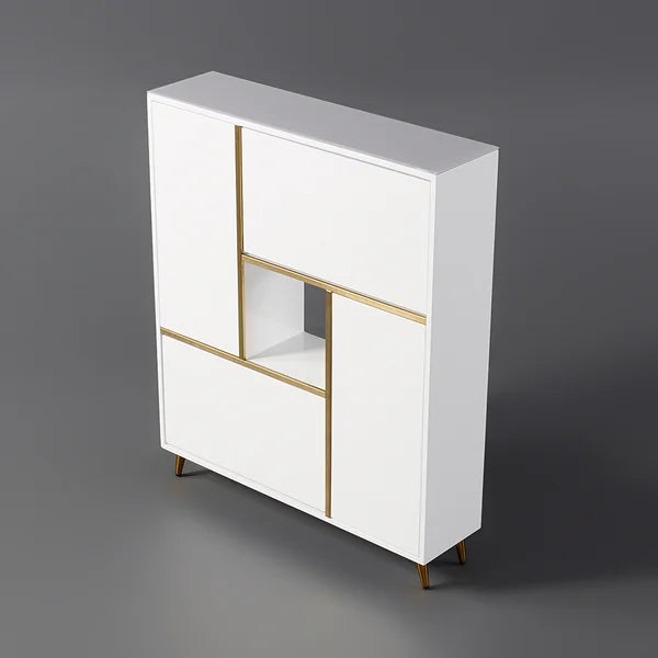 Armoire de rangement pour chaussures moderne blanche, 17 paires, 2 portes, avec étagères et tiroirs escamotables