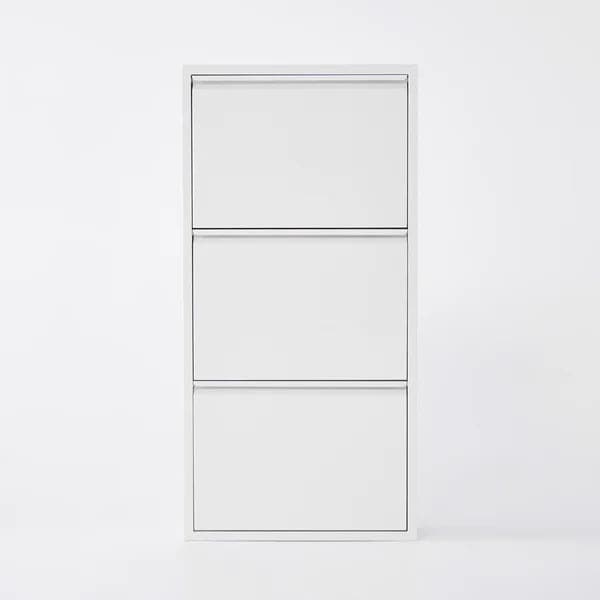 26 White Narrow 3 Tiered Shoe Storage Cabinet Wall Mounted in Medium