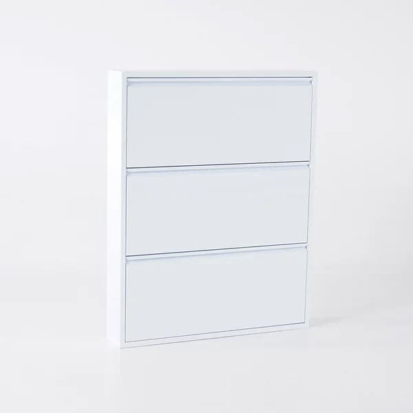 White Narrow Shoe Storage Cabinet Wall Mounted in Large