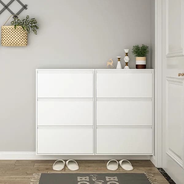 White Narrow Shoe Storage Cabinet Wall Mounted in Small