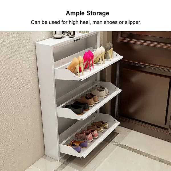 White Narrow Shoe Storage Cabinet Wall Mounted in Small