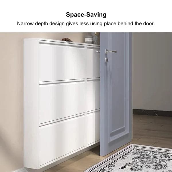 White Narrow Shoe Storage Cabinet Wall Mounted in Large