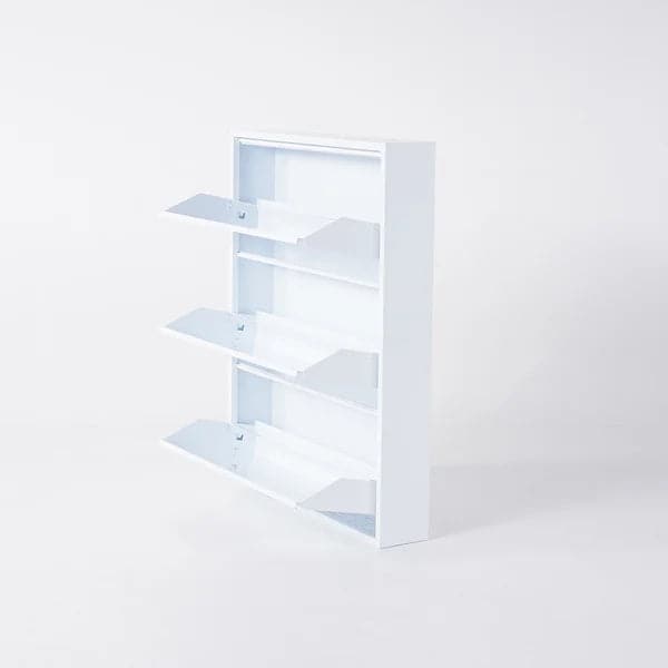 White Narrow Shoe Storage Cabinet Wall Mounted in Large