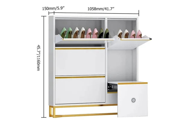 Armoire de rangement pour chaussures étroite blanche avec banc, 14 paires, 5,9 po de profondeur, autoportante