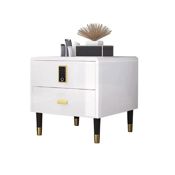 White Nightstand Luxury Intelligent Lock 2-Drawer Lacquered Nightstand