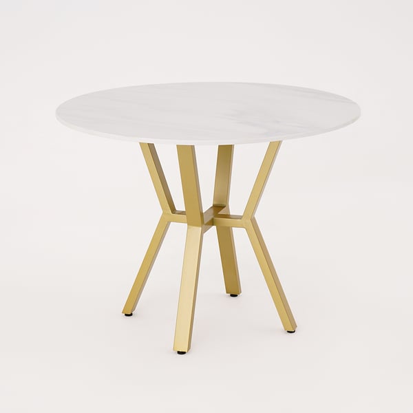 Table de salle à manger ronde en faux marbre blanc, table moderne pour manger avec base en métal doré