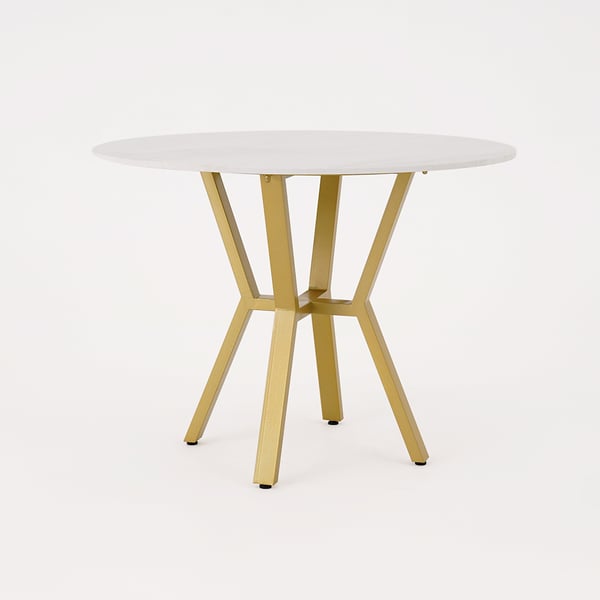 Table de salle à manger ronde en faux marbre blanc, table moderne pour manger avec base en métal doré