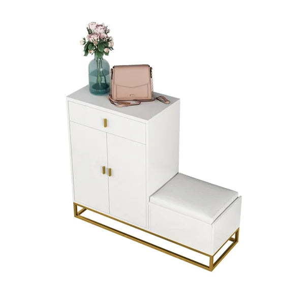 Upholstered Modern Shoe Storage Cabinet with Door White Entryway Storage Bench Cabinet