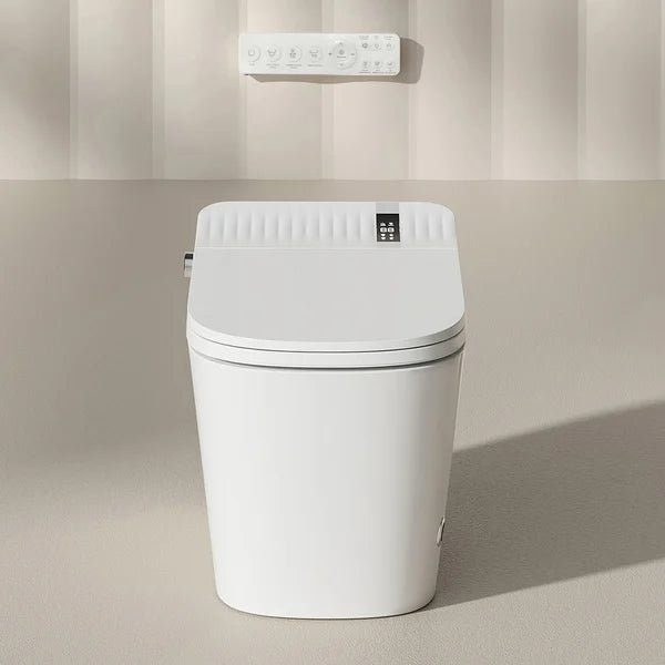 Toilettes intelligentes monobloc blanches avec couvercle automatique intelligent et télécommande
