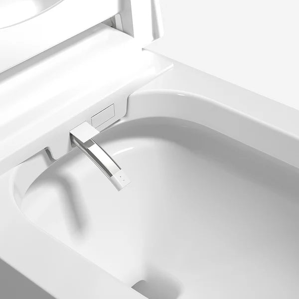 White Smart Toilet One-Piece Square with Intelligent Automatic Cover and Remote Control