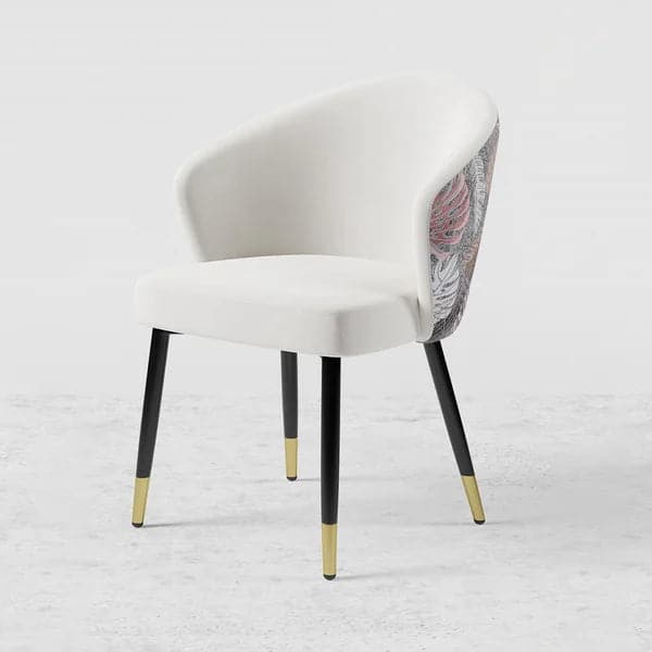White Upholstered Velvet Dining Chair Curved Back Modern Arm Chair