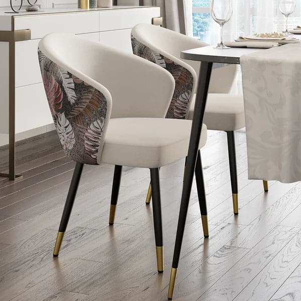 White Upholstered Velvet Dining Chair Curved Back Modern Arm Chair