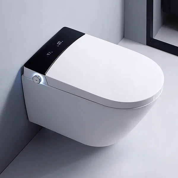 White and Black Elongated One-Piece Wall Mounted Automatic Toilet with In-Wall Tank