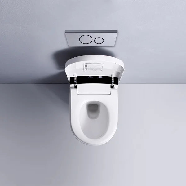 White and Black Elongated One-Piece Wall Mounted Automatic Toilet with In-Wall Tank