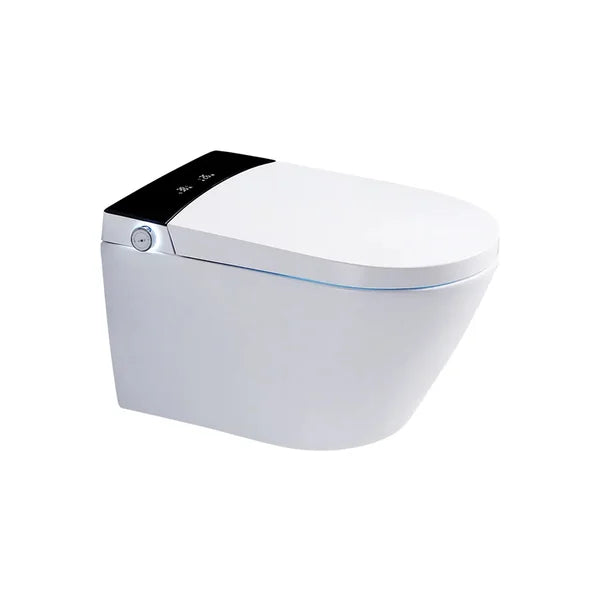 White and Black Elongated One-Piece Wall Mounted Automatic Toilet with In-Wall Tank