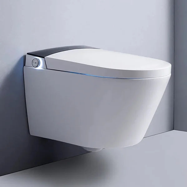 White and Black Elongated One-Piece Wall Mounted Automatic Toilet with In-Wall Tank