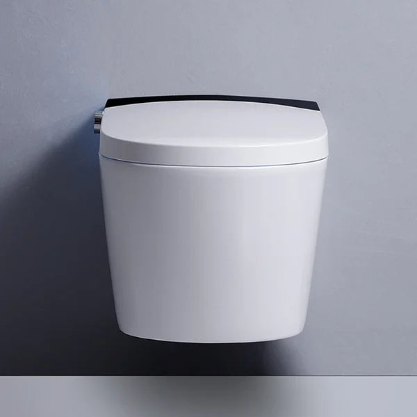 White and Black Elongated One-Piece Wall Mounted Automatic Toilet with In-Wall Tank