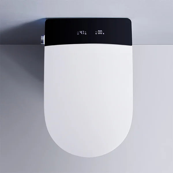 White and Black Elongated One-Piece Wall Mounted Automatic Toilet with In-Wall Tank