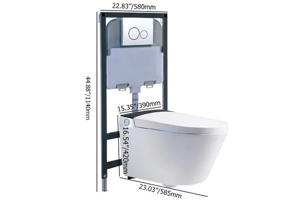 White and Black Elongated One-Piece Wall Mounted Automatic Toilet with In-Wall Tank