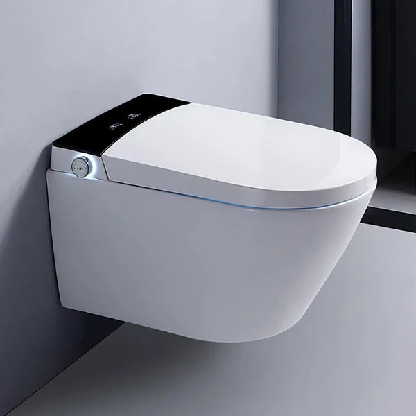 White and Black Elongated One-Piece Wall Mounted Automatic Toilet with In-Wall Tank