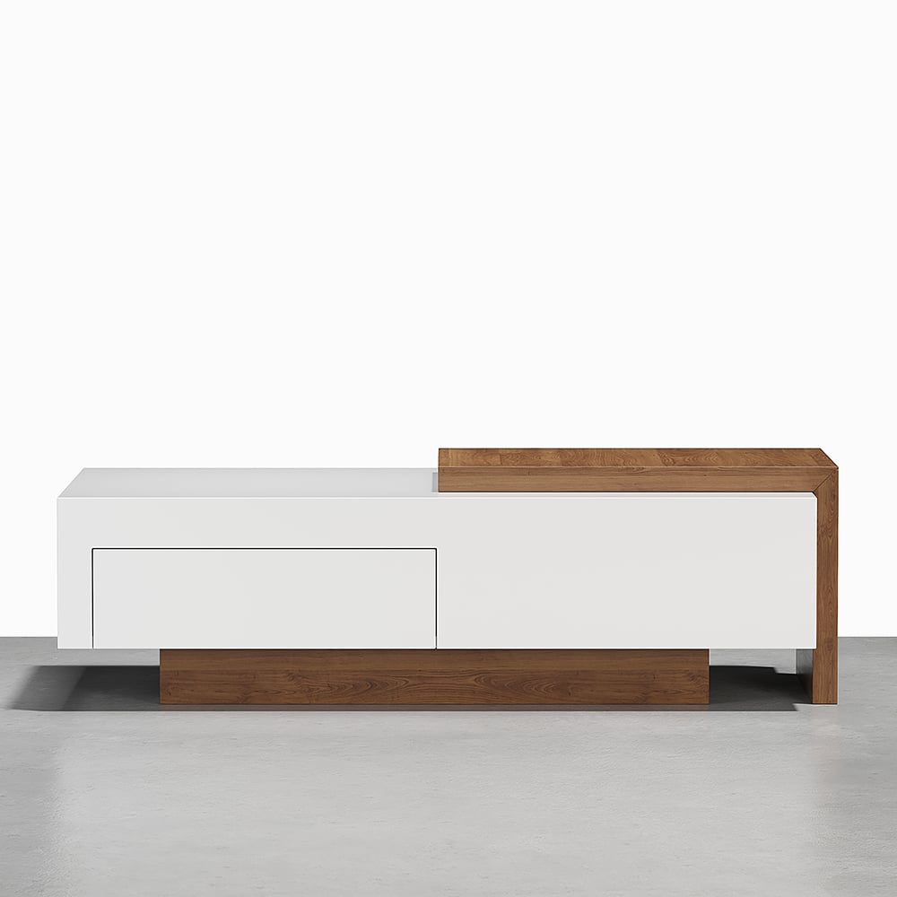 White & Natural Extendable Rectangle Coffee Table with Drawer & Sliding Storage