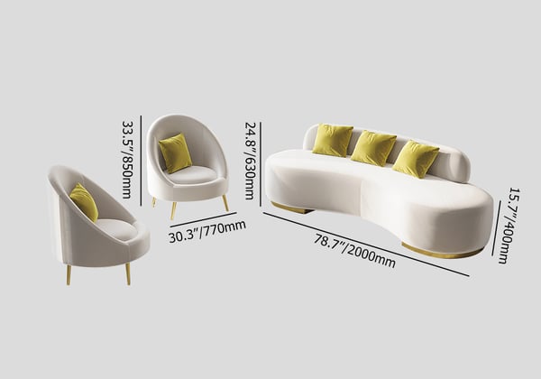 Multicolor Velvet Upholstered Curved Sofa Living Room Set of 3 with Pillows Chairs & 3-seater#White