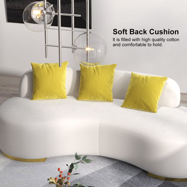 Multicolor Velvet Upholstered Curved Sofa Living Room Set of 3 with Pillows Chairs & 3-seater#White