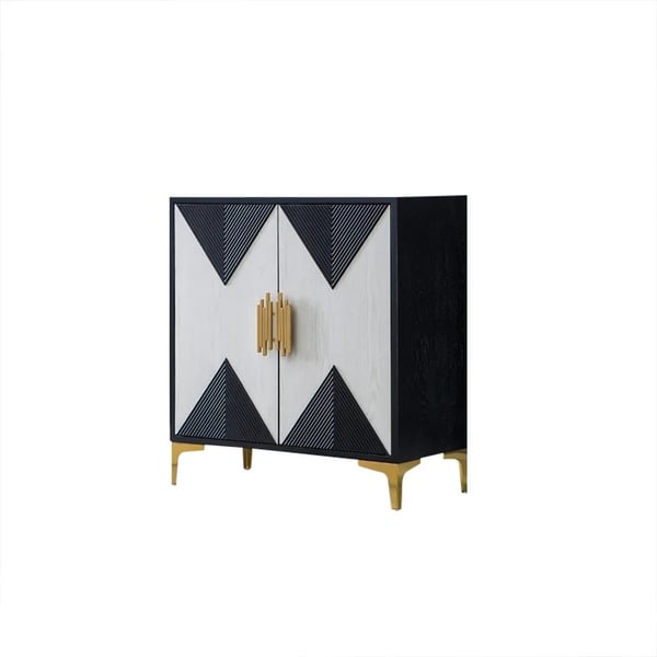 Black and White Sideboard Buffet 2 Doors and 3 Shelves Accent Cabinet Gold in Small