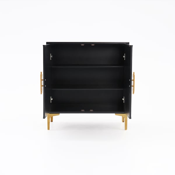 Black and White Sideboard Buffet 2 Doors and 3 Shelves Accent Cabinet Gold in Small