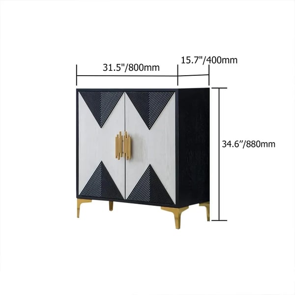 Black and White Sideboard Buffet 2 Doors and 3 Shelves Accent Cabinet Gold in Small