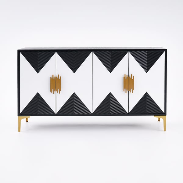 Modern Sideboard Buffet 4 Doors and 6 Shelves Accent Cabinet Gold Finish in Large